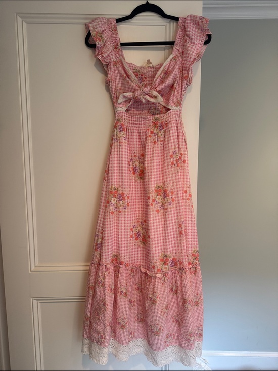 LoveShackFancy Dresses & Skirts - LoveShackFancy Pink Gingham Floral Maxi Dress
